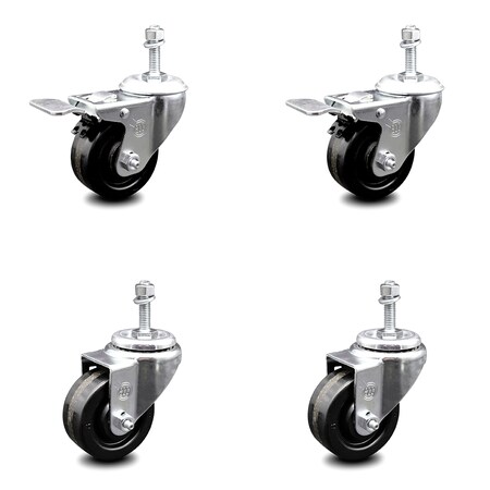 Service Caster 3.5 Inch Phenolic Swivel 3/8 Inch Threaded Stem Caster Total Lock Brake, 2PK SCC-TSTTL20S3514-PHR-381615-2-S-2